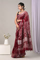 Hand Block Printed Linen Saree With Unstitched Blouse