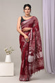 Hand Block Printed Linen Saree With Unstitched Blouse