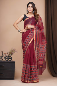 Hand Block Printed Kota Doria Saree