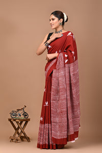 Printed Pure Cotton Mulmul Saree With Blouse