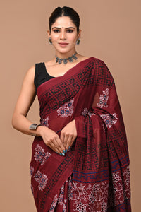 Printed Pure Cotton Mulmul Saree With Blouse