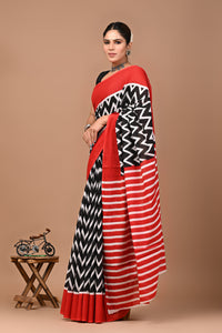 Printed Pure Cotton Mulmul Saree With Blouse