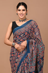 Printed Pure Cotton Mulmul Saree With Blouse