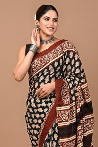 Printed Pure Cotton Mulmul Saree With Blouse