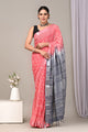 Block Printed Cotton Linen Saree With Unstitched Blouse