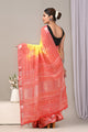 Block Printed Cotton Linen Saree With Unstitched Blouse