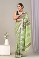 Block Printed Cotton Linen Saree With Unstitched Blouse