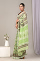 Block Printed Cotton Linen Saree With Unstitched Blouse