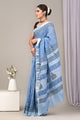 Block Printed Cotton Linen Saree With Unstitched Blouse