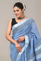 Block Printed Cotton Linen Saree With Unstitched Blouse