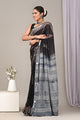 Block Printed Cotton Linen Saree With Unstitched Blouse