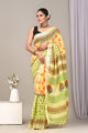 Block Printed Cotton Linen Saree With Unstitched Blouse