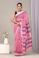 Block Printed Cotton Linen Saree With Unstitched Blouse