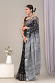 Block Printed Cotton Linen Saree With Unstitched Blouse