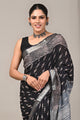 Block Printed Cotton Linen Saree With Unstitched Blouse