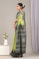 Block Printed Cotton Linen Saree With Unstitched Blouse