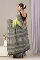 Block Printed Cotton Linen Saree With Unstitched Blouse