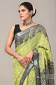 Block Printed Cotton Linen Saree With Unstitched Blouse