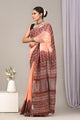 Block Printed Cotton Linen Saree With Unstitched Blouse