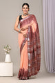 Block Printed Cotton Linen Saree With Unstitched Blouse