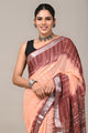 Block Printed Cotton Linen Saree With Unstitched Blouse