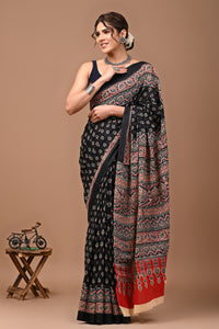 Printed Pure Cotton Mulmul Saree With Blouse