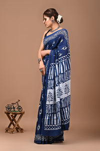 Printed Pure Cotton Mulmul Saree With Blouse