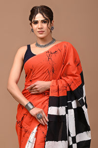 Printed Pure Cotton Mulmul Saree With Blouse