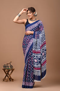 Printed Pure Cotton Mulmul Saree With Blouse