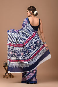 Printed Pure Cotton Mulmul Saree With Blouse