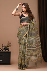 Jaipuri Block Printed Kota Doria Saree With Blouse