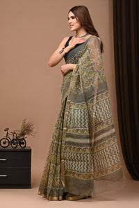 Jaipuri Block Printed Kota Doria Saree With Blouse