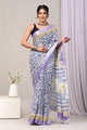 Hand Block Printed Cotton Linen Saree With Unstitched Blouse