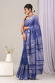 Hand Block Printed Cotton Linen Saree With Unstitched Blouse