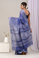 Hand Block Printed Cotton Linen Saree With Unstitched Blouse