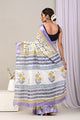 Hand Block Printed Cotton Linen Saree With Unstitched Blouse