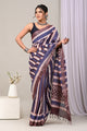 Hand Block Printed Cotton Linen Saree With Unstitched Blouse