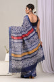 Hand Block Printed Cotton Linen Saree With Unstitched Blouse