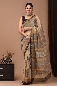 Crafts Moda Exclusive Block Printed Kota Doria Saree With Blouse