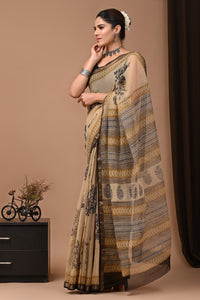 Crafts Moda Exclusive Block Printed Kota Doria Saree With Blouse