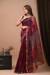 Traditional Hand Block Printed Kota Doria Saree