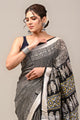 Dabu Print Cotton Linen Saree With Unstitched Blouse