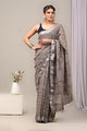 Dabu Print Cotton Linen Saree With Unstitched Blouse