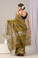 Hand Block Printed Linen Saree With Unstitched Blouse