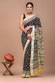 Block Printed Cotton linen Saree With Unstiched Blouse