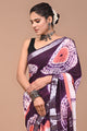 Block Printed Cotton linen Saree With Unstiched Blouse