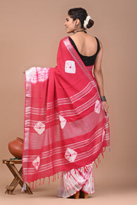 Block Printed Cotton linen Saree With Unstiched Blouse