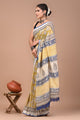 Block Printed Cotton linen Saree With Unstiched Blouse