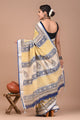 Block Printed Cotton linen Saree With Unstiched Blouse