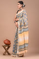 Block Printed Cotton linen Saree With Unstiched Blouse